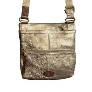 Fossil Metallic Gold Leather Double-Sided Messenger Bag